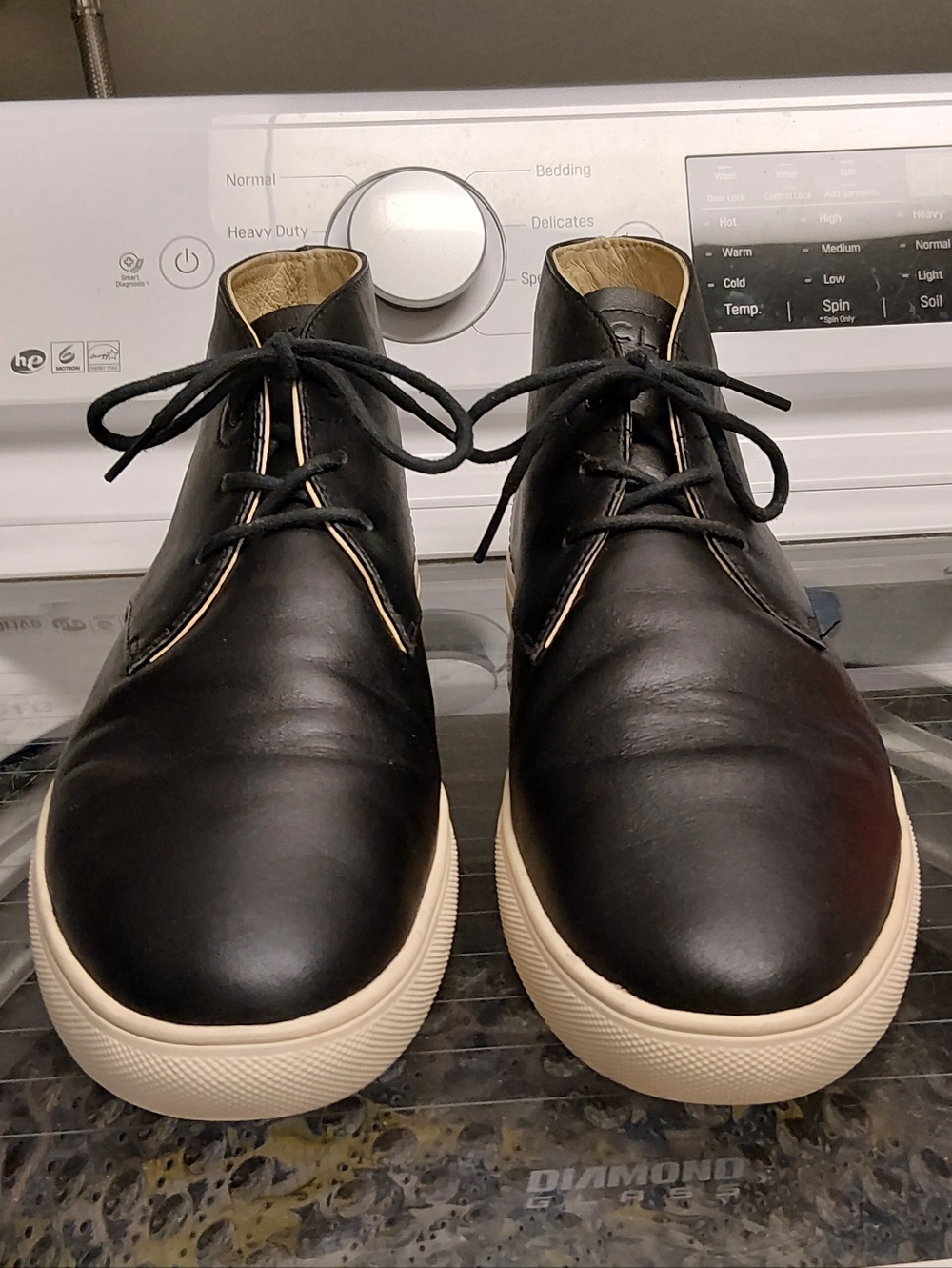 Clae  Black Leather Chukka Boots with Cream Sole